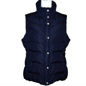 J. Crew Down Feather Puffer Vest Navy Inner Toggle Waist Women's Large